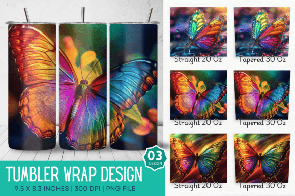 3D Charming Rainbow Butterfly Tumbler