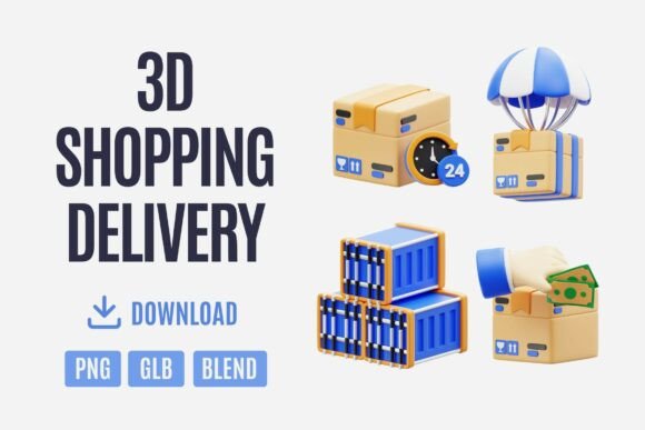 Elevate Your E-Commerce Visuals with 3D Shopping Delivery Set 01