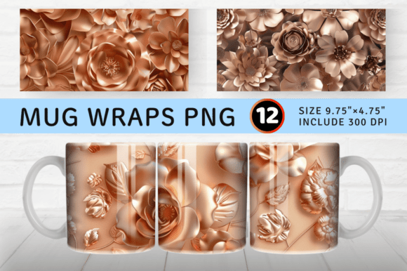 Elevating Sublimation Projects with Rose Gold 3D Flowers Mug Wrap Designs