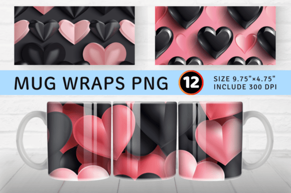 Elevating Sublimation Workflows with the Pink Black 3D Hearts Mug Wrap Design