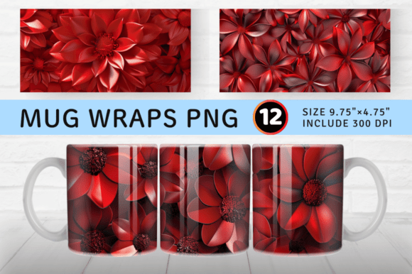 Elevating Your Craft: The Metallic Red 3D Flowers Mug Wrap Sublimation Design
