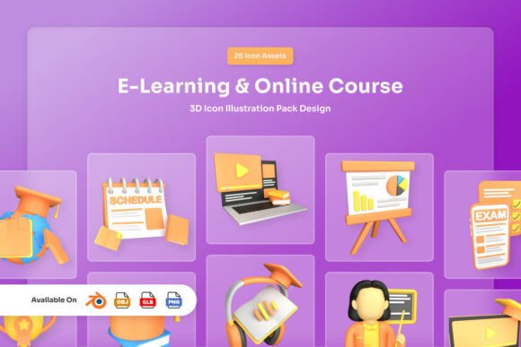 Enhancing Digital Education with the E-Learning Online Course 3D Icon Pack