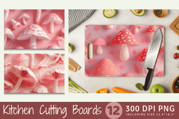 Pink 3D Mushroom Cutting Board Sublimation Design