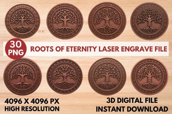 Roots of Eternity Laser Engrave File: Elevating Symbolic Woodwork with Precision Digital Art