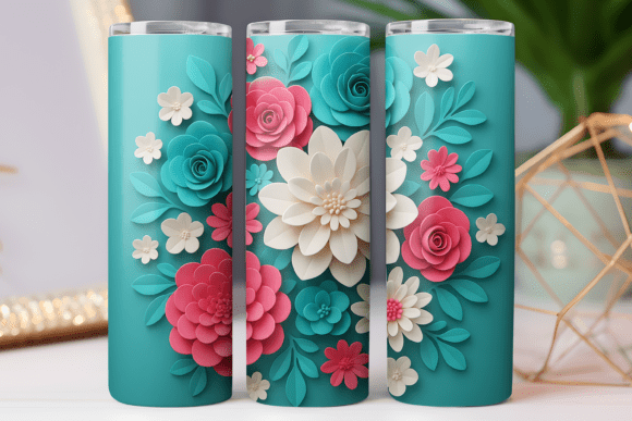 Transforming Drinkware with Paper Floral Tumbler Wrap Photo Art Png and 3D Aesthetics